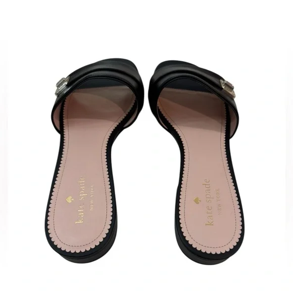 Kate Spade Black Leather Turnlock Slide Sandals Size 10 - Picture 2 of 9